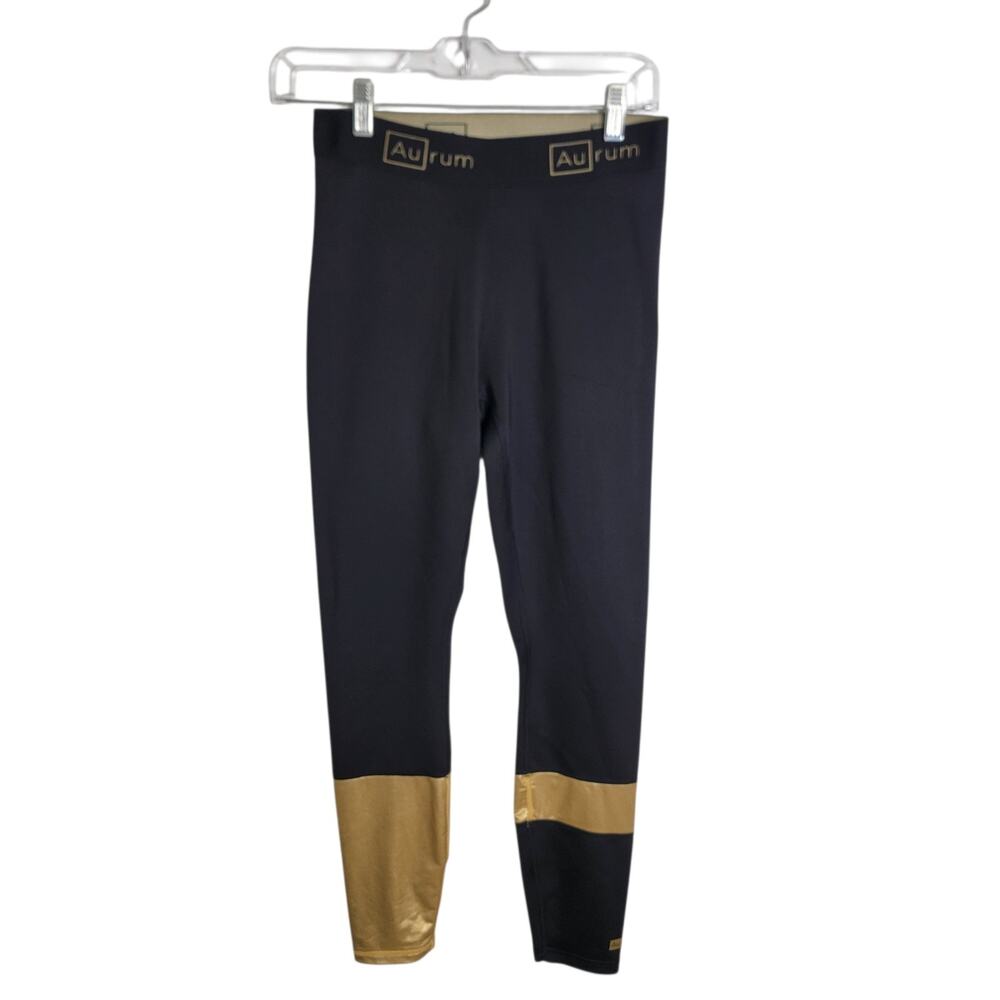 AuRum Womens Mindfulness Activewear Leggings Size Medium Black & Gold Yoga Gym